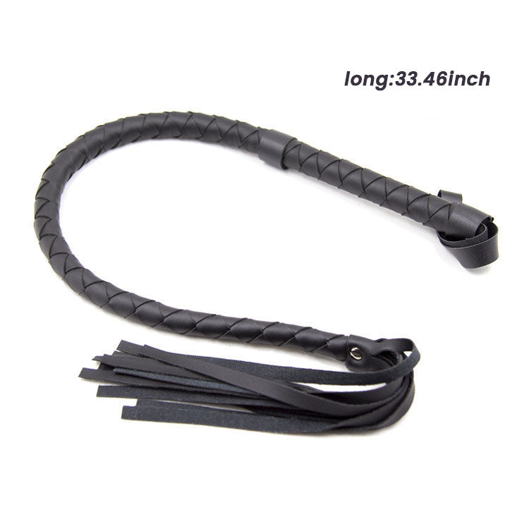Black Leather Whip with Studded Tassels– BDSM Bondage Whip