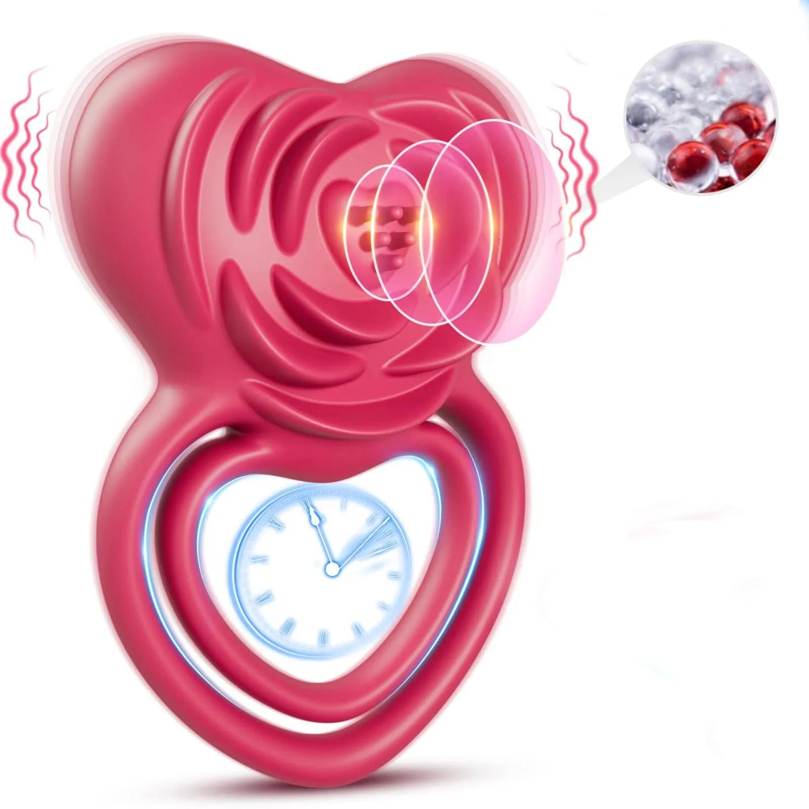 Dual Action Vibrating Cock Ring with Rose Clitoral Stimulator for Inte Amovibe Dual Action Vibrating Cock Ring with Rose Clitoral Stimulator for Inte Amovibe