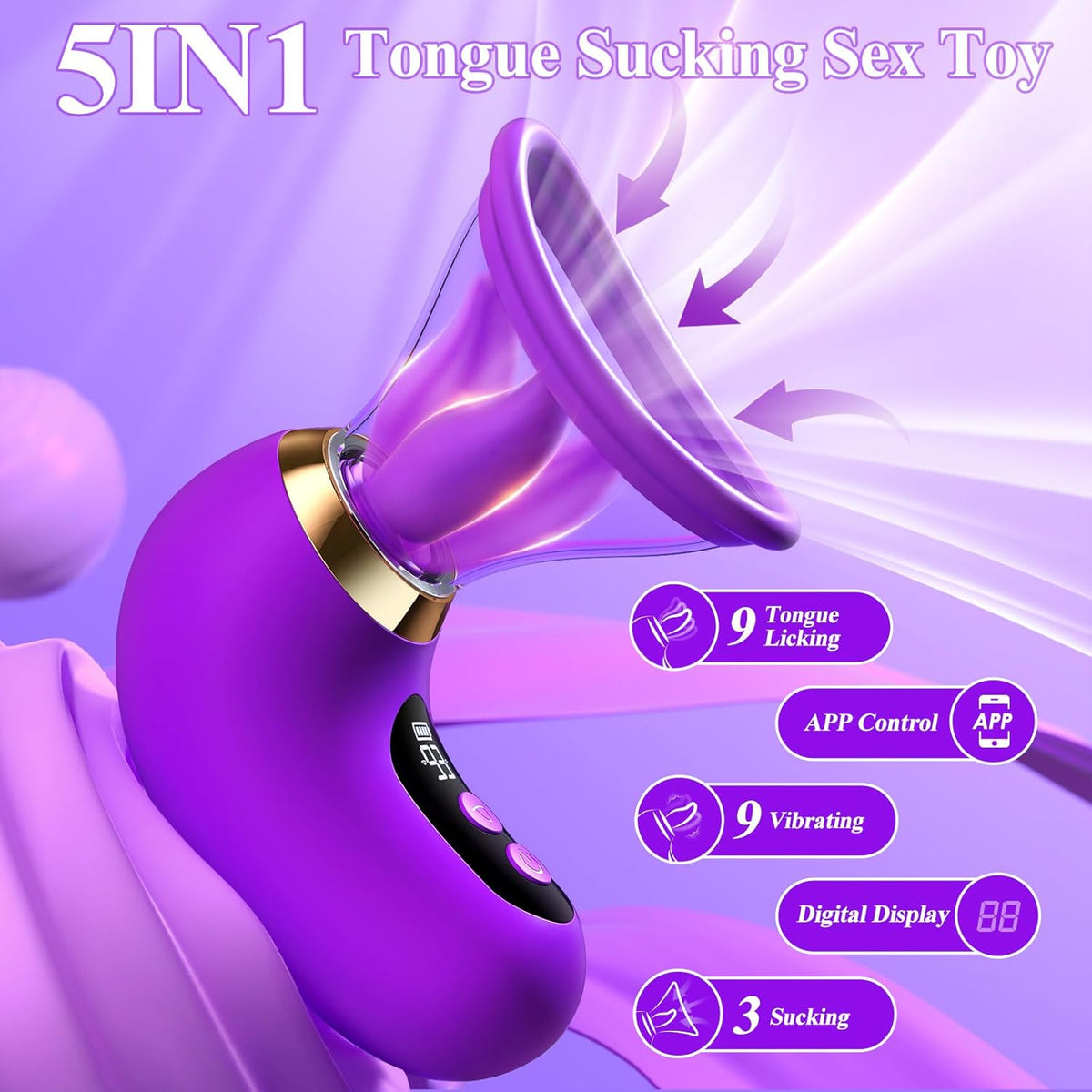 5-in-1 Vibrator with Sucking, Licking, and LCD Control