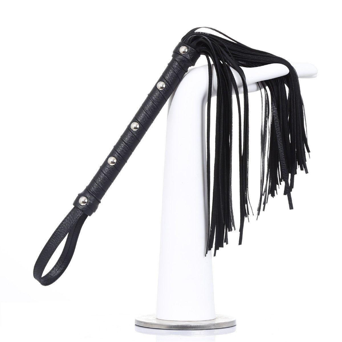 Couples' BDSM Toy – Black Leather Flogger with Studded Handle