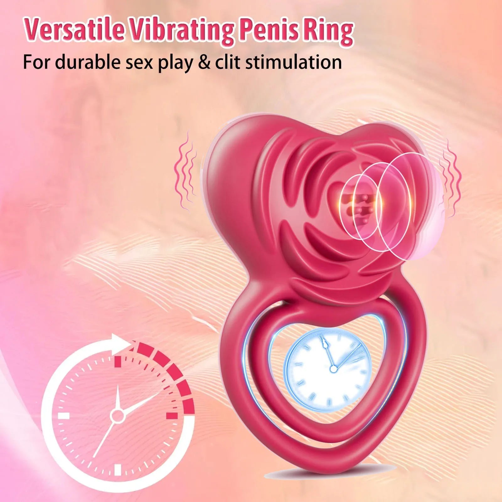 Dual Action Vibrating Cock Ring with Rose Clitoral Stimulator for Inte Amovibe Dual Action Vibrating Cock Ring with Rose Clitoral Stimulator for Inte Amovibe
