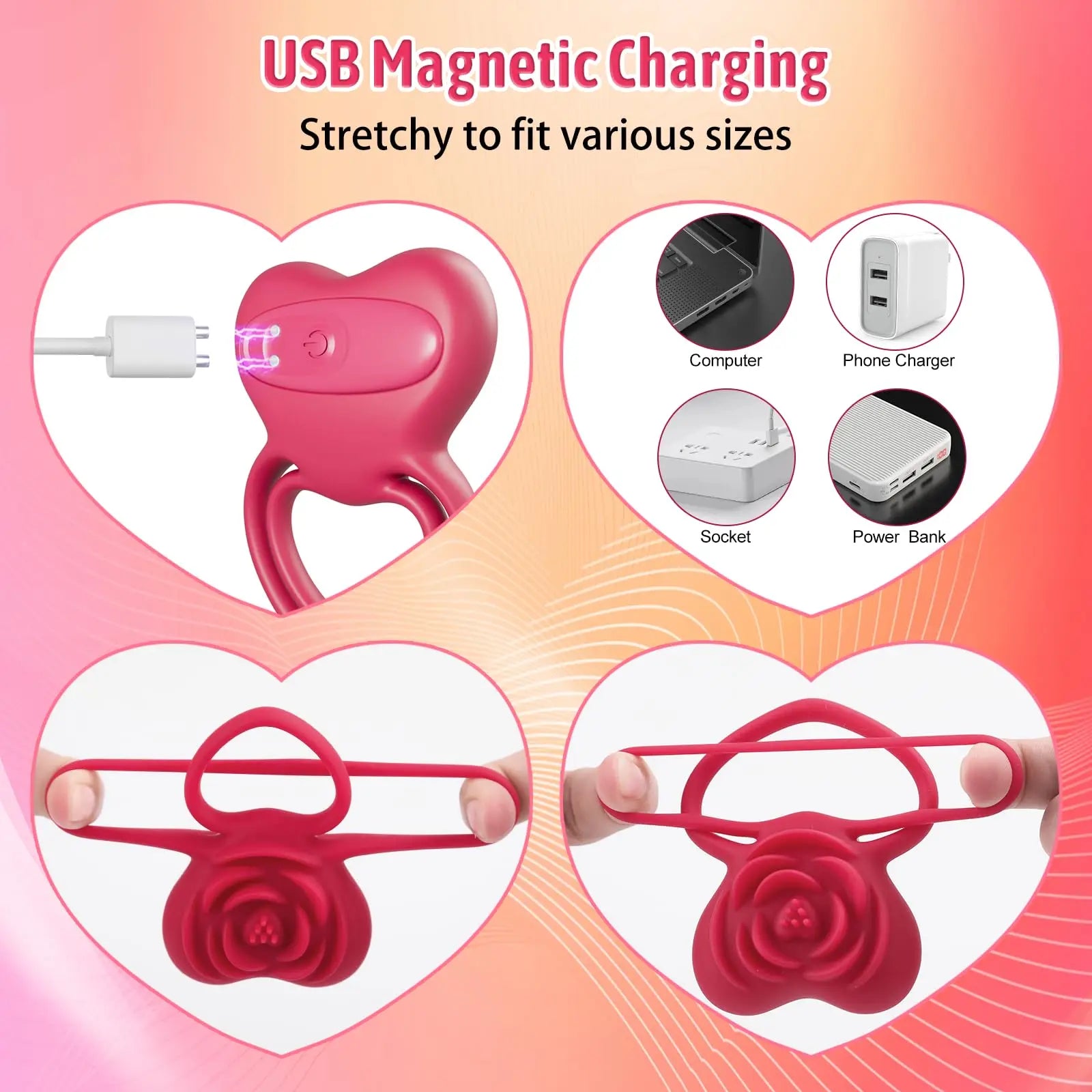Dual Action Vibrating Cock Ring with Rose Clitoral Stimulator for Inte Amovibe Dual Action Vibrating Cock Ring with Rose Clitoral Stimulator for Inte Amovibe