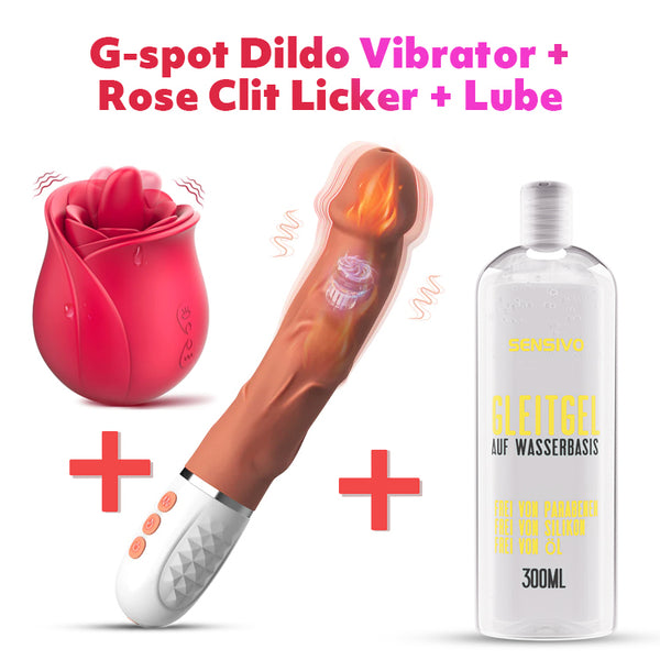Starter Set: G-spot Dildo Vibrator +Rose Clit Licker + Lube