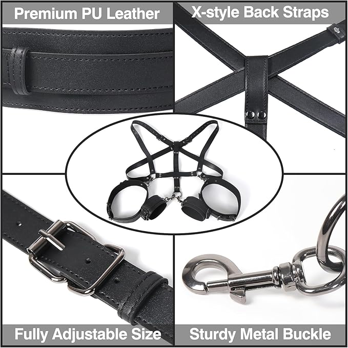 BDSM Bondage Kit – Adjustable Thigh Sling, Handcuffs & Breasts Harness