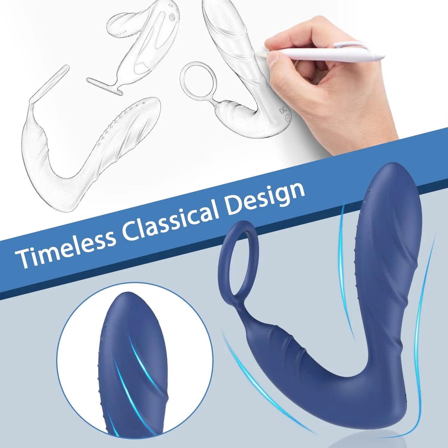 Cock Ring & Prostate Massager - Delay Ejaculation Silicone Toy