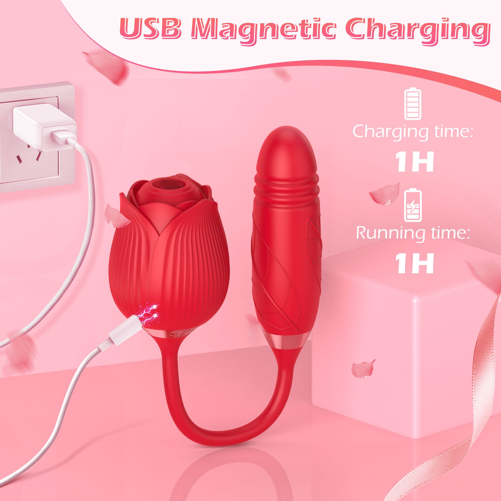 Red Rose Vibrator | Rose Petal Vibrator with Suction Cup Amovibe Red Rose Vibrator | Rose Petal Vibrator with Suction Cup Amovibe